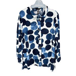 Ali Miles Size L Graphic Geometric Pattern Linen Blend Button Down Shirt Top